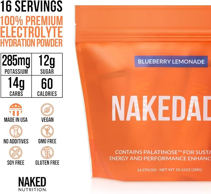 Nakedade Blueberry Lemonade ??Performance Enhancing Sports Drink Powder - Electrolyte Powder ??No GMOs or Artificial Sweeteners, Gluten-Free, Soy-Free, Dairy-Free ??16 Sticks