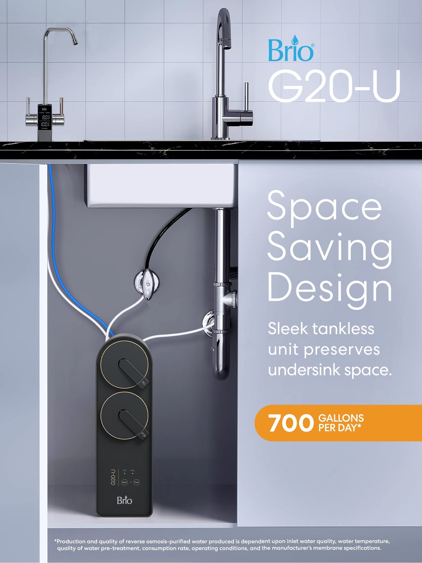 Brio Reverse Osmosis Water Filtration System, 700 GPD, 2:1 Pure to Drain, Tank-Less, Under Sink Faucet Mount