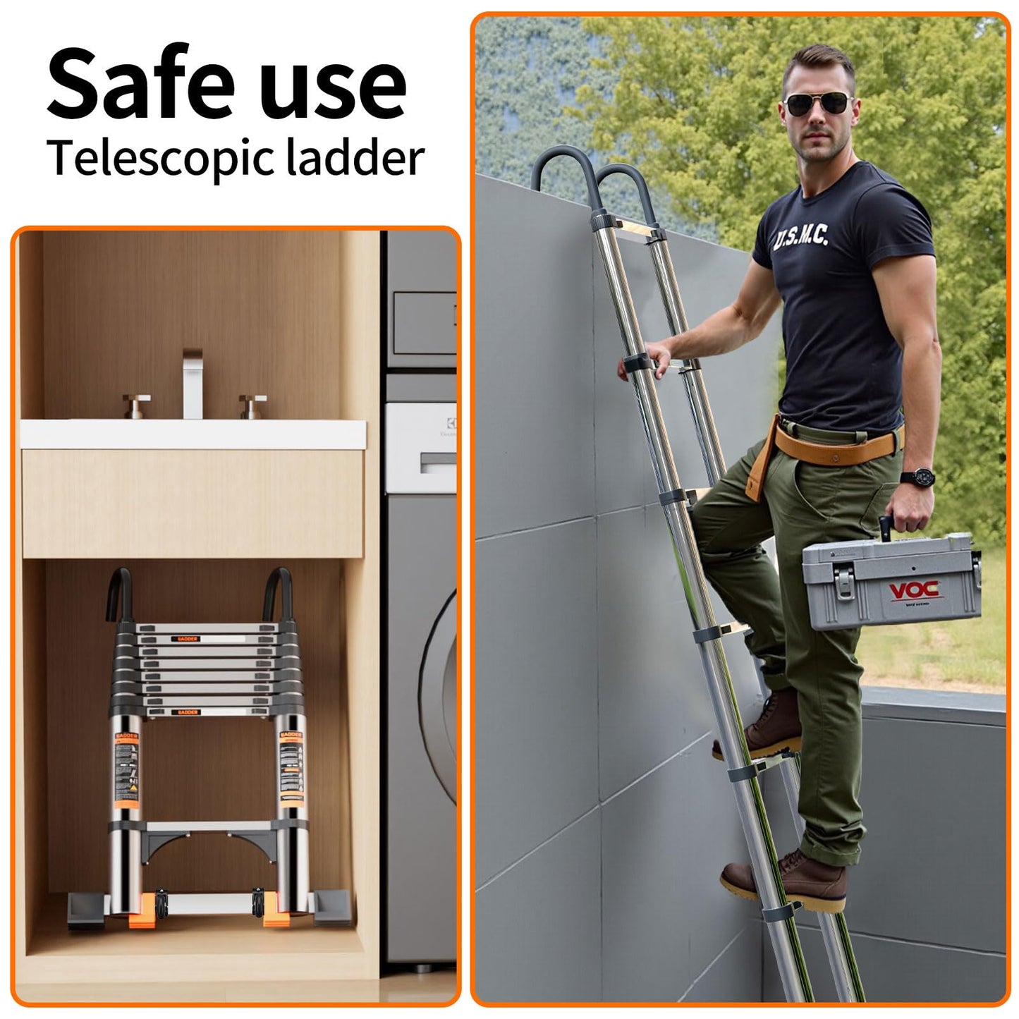Telescoping Ladder,with Stable Hook and stabilizer barand,Extension Ladder, Heavy Duty 330lbs Max Capacity, Multi-Purpose Collapsible Ladder for RV or Outdoor Work (16.5FT/5.1M)