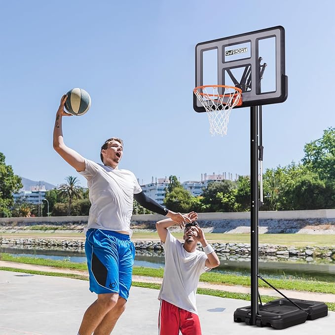 Portable Basketball Hoop Outdoor, 4.8-10FT Height Adjustable Basketball Hoop Goal System with 44/48 Inch Impact Backboard and Portable Wheels for Adults