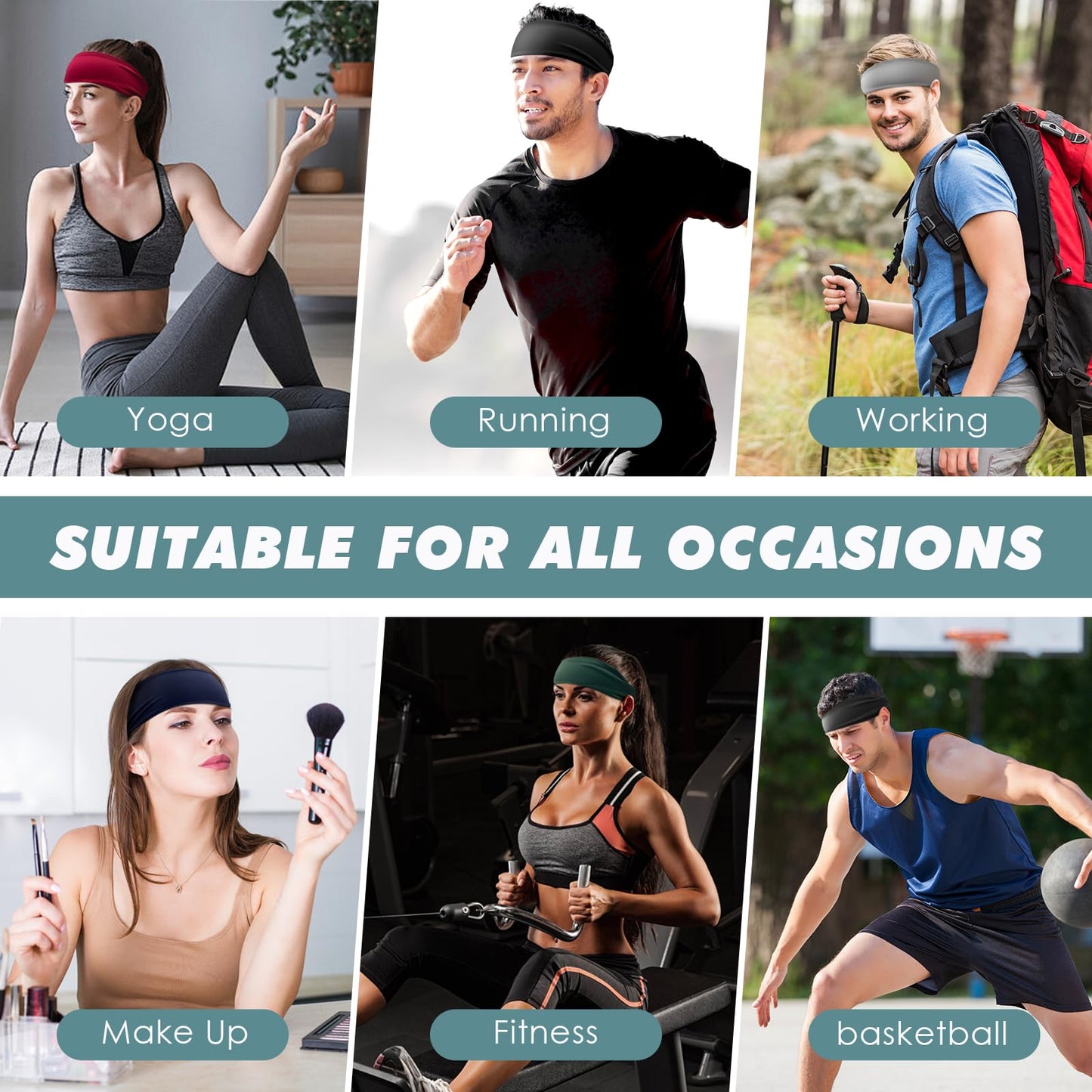 Workout Headbands for Men, 5 Pack Mens Running Headband Stretchy Sweatband Sports Headband for Cycling, Basketball, Yoga, Fitness Workout Unisex Hairband