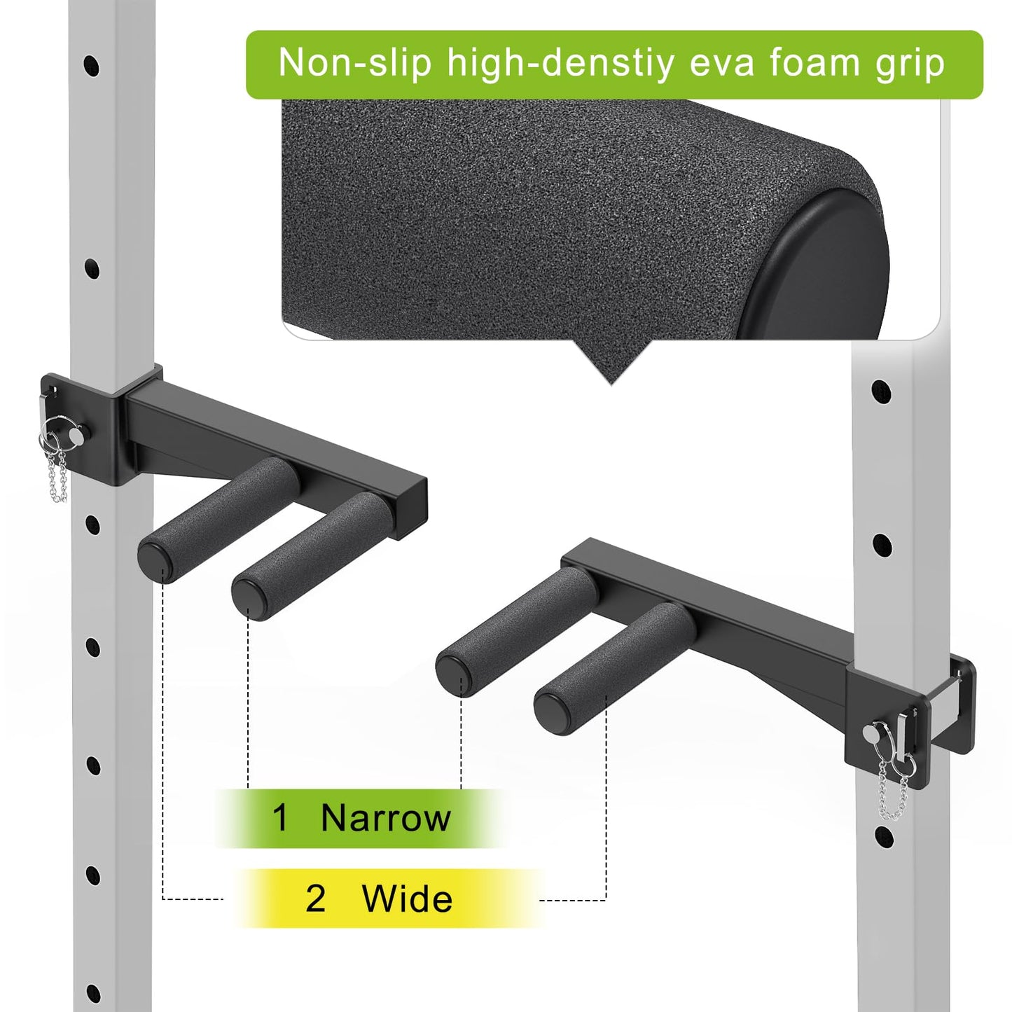 Lifeswell Dip Bar Attachment for 2" x 2" Power Rack, Non-Slip Wide & Narrow Grip Handles, 500 lbs Capacity, Squat Rack Attachment for Dips, Inverted Rows, Push-Ups