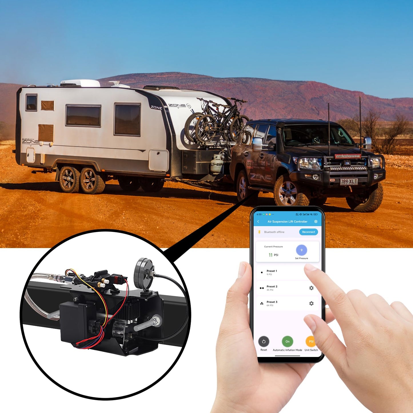 130 PSI Wireless Air Shock Controller Kit 25980EZ, Bluetooth App & Remote Control, Easy Install, Compatible with Cars, SUVs, Trucks, HASK-01APP