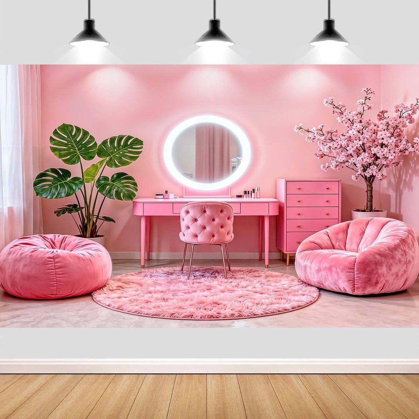 VeiVian 10X8ft Pink Vanity Backdrop Virtual Home Photography Background for Video Recording Live Video Zoom Calls Photo