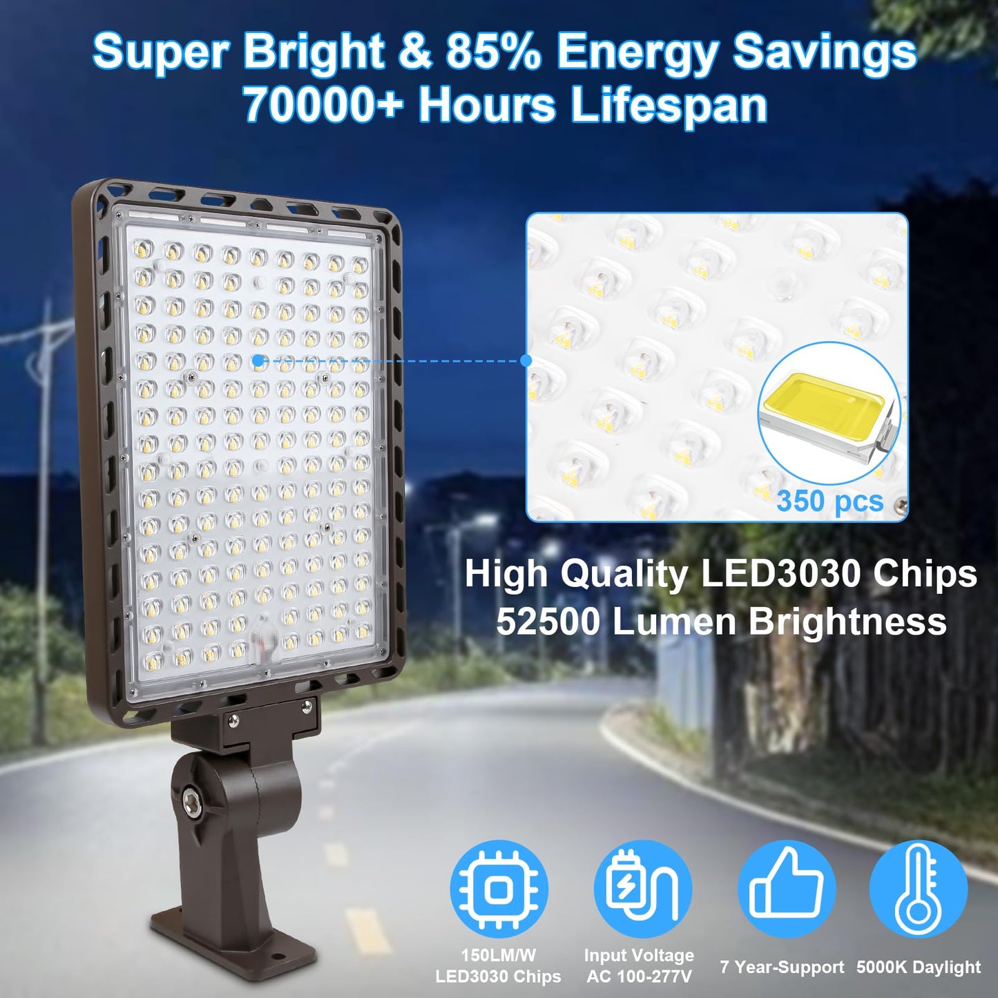 BIRITALO LED Parking Lot Light Commericial 350W 52500LM Bright Arm Dusk to Dawn LED Flood Lights Wall Mount Outdoor 5000K 100-277V IP65 Waterproof Shoebox Street Lighting for Park,Stadium,Barn 3 Pack