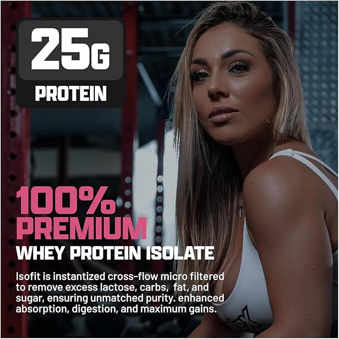Nutrex Research IsoFit Whey Protein Powder Instantized 100% Whey Protein Isolate (30 Servings (Pack of 1), Strawberries & Cream)