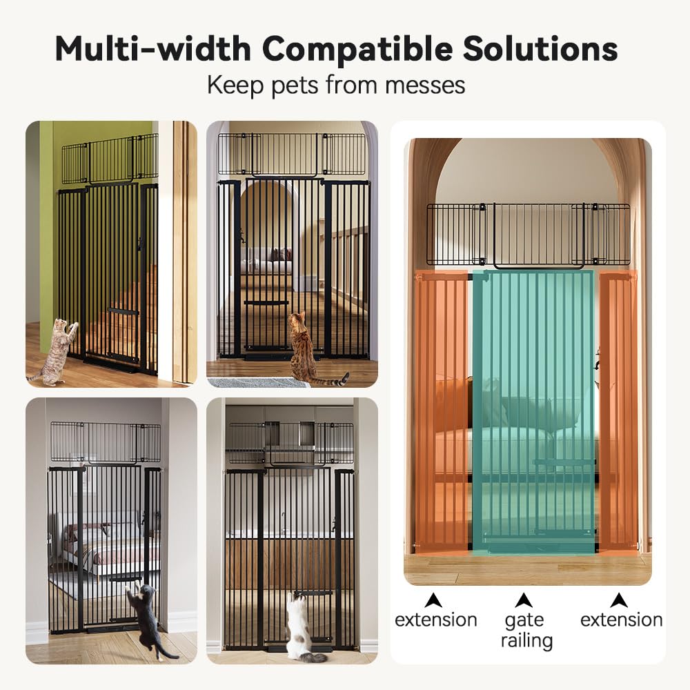 COMOMY 71" Extra Tall Pet Gate for Cats, 29.5-43" Extra Wide Cat Gate with Adjustable Cat Door, Pressure Mounted Easy Walk Through Pet Gate with Door for Stairs, Doorways, Kitchen(Black)