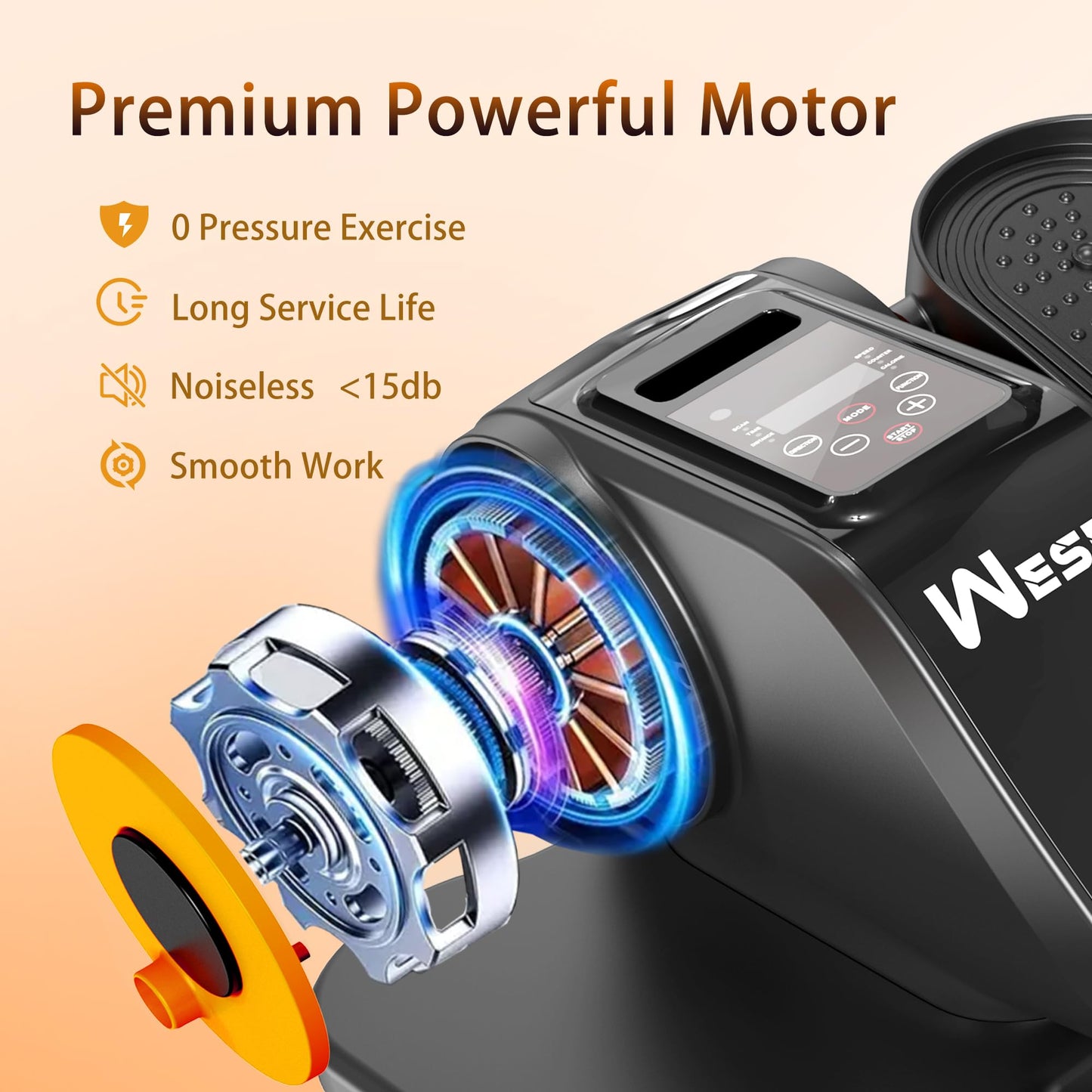 Wesec Under Desk Elliptical Machine, Electric Elliptical Training Machine w/Remote & 12 Speeds Level, Manual & Auto Mode, Elliptical Traier for Seniors Seated Pedal Exerciser for Home Office, Orange