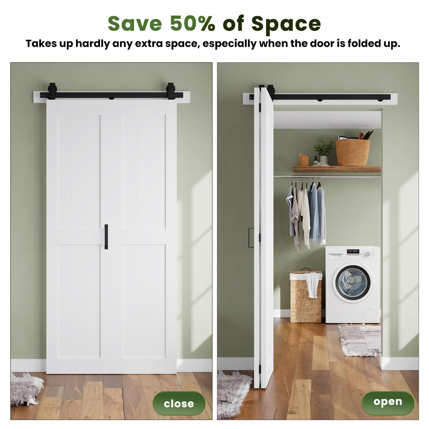 SMARTSTANDARD Bifold Barn Door 40'' x 84'',Bi-Fold Sliding Closet Doors with Hardware Kit Included,44'' Track Kit for 2 Doors,Waterproof & Quiet,Pre-Drilled Holes Easy Assembly,White