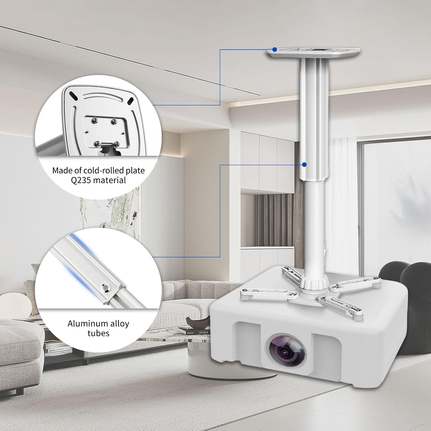 Jomard Universal Projector Ceiling Mount, Adjustable Height Extendable Arms, Ceiling Projector Mount for Home