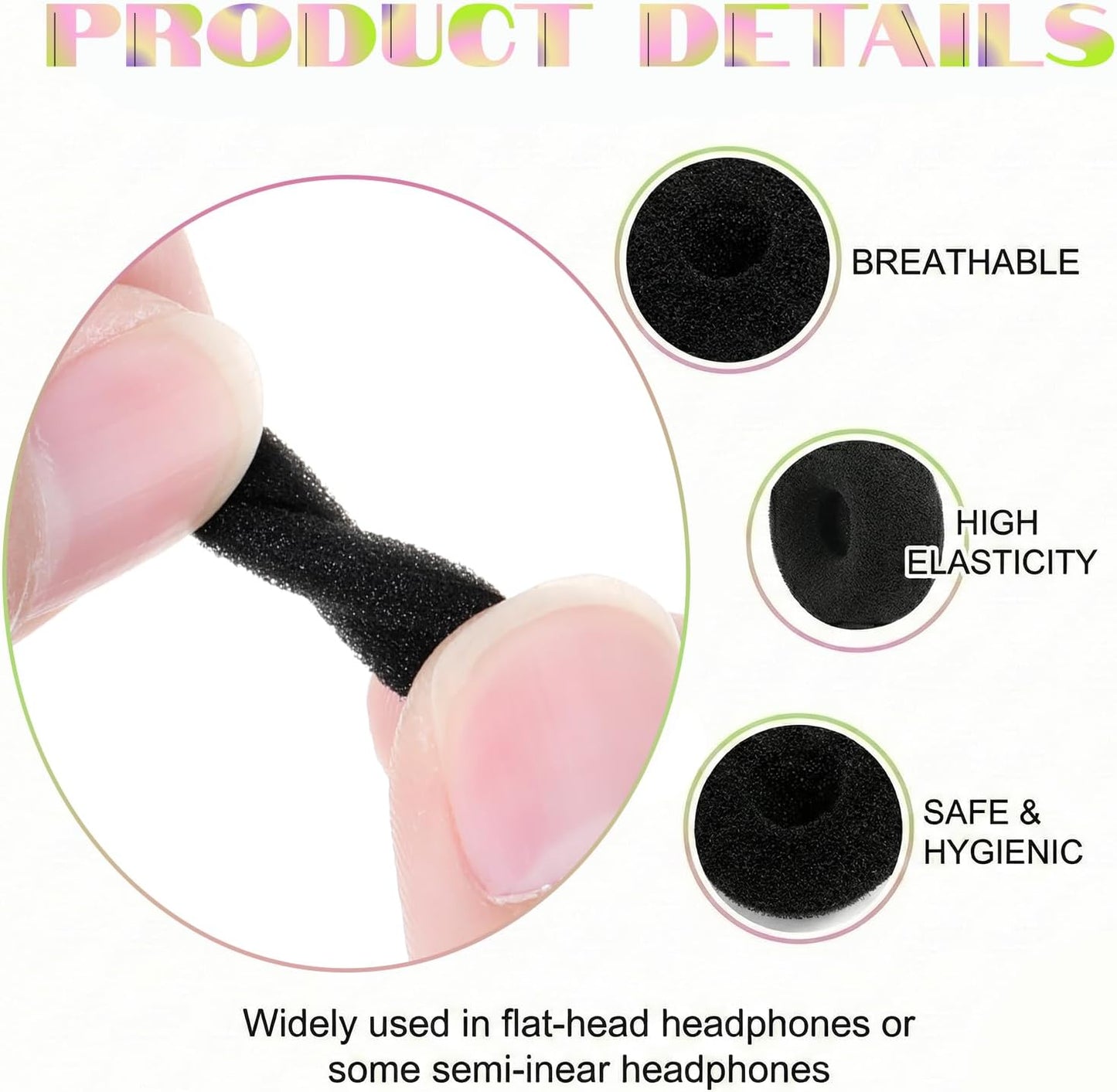 LXUEJIE 50 18mm Headsets, Pcs Earbud Sponge Cover Protector, Soft Foam Tips Earbud Covers, Black Replacement Sponge