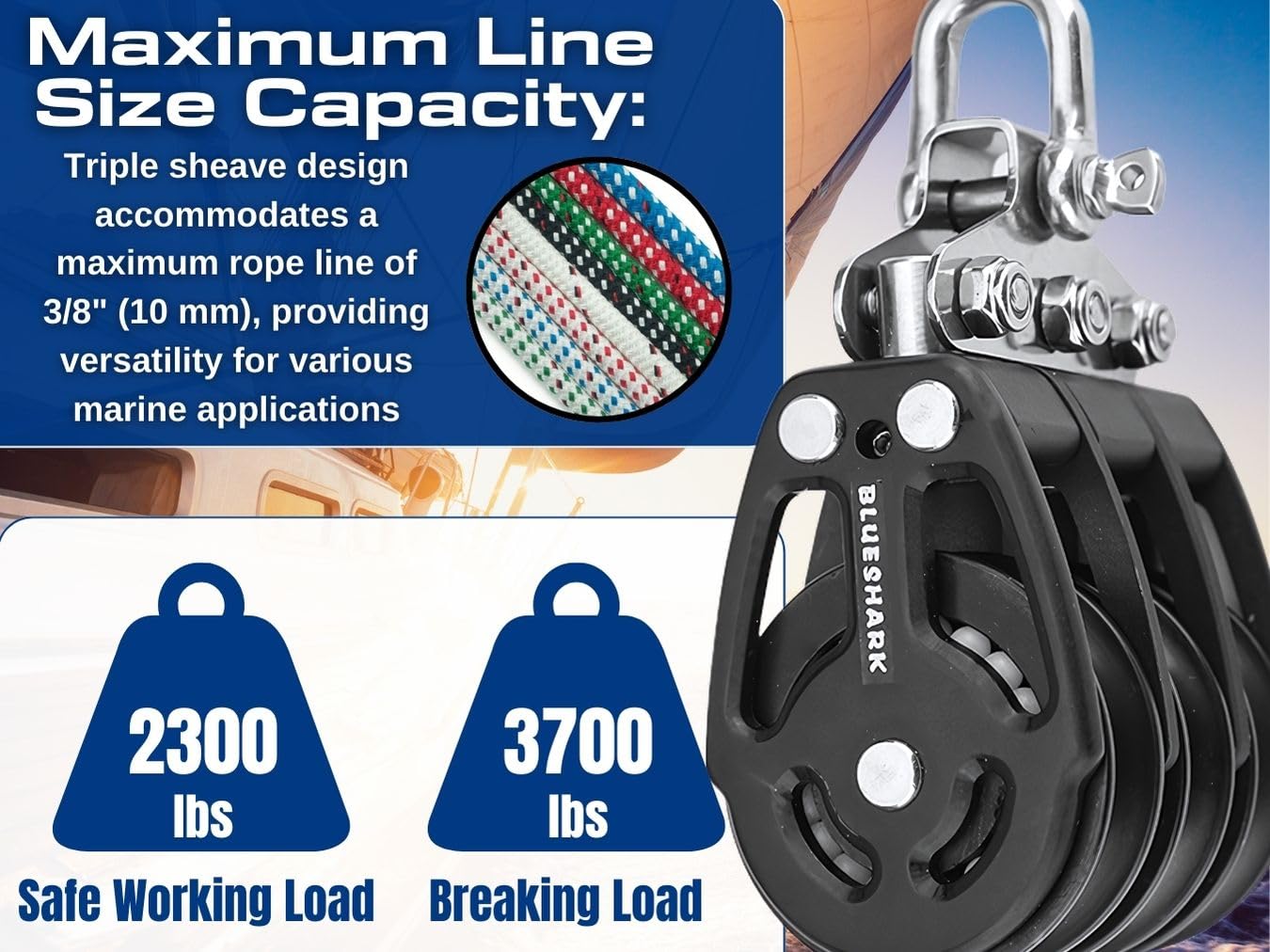 Blue Shark: Sailboat Blocks Aluminum 38mm Triple 2256