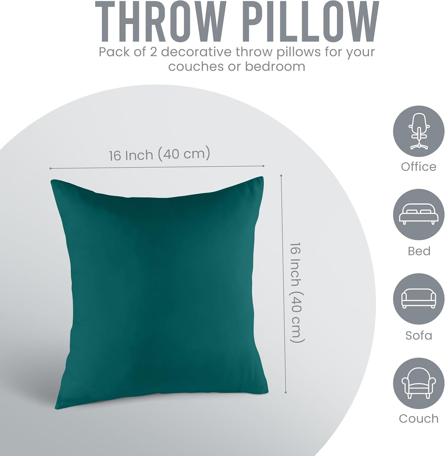 Utopia Bedding 16x16 Pillow Inserts - Set of 2 Dark Teal Decorative Throw Pillows for Sofa & Couch - Soft & Supportive Cushions
