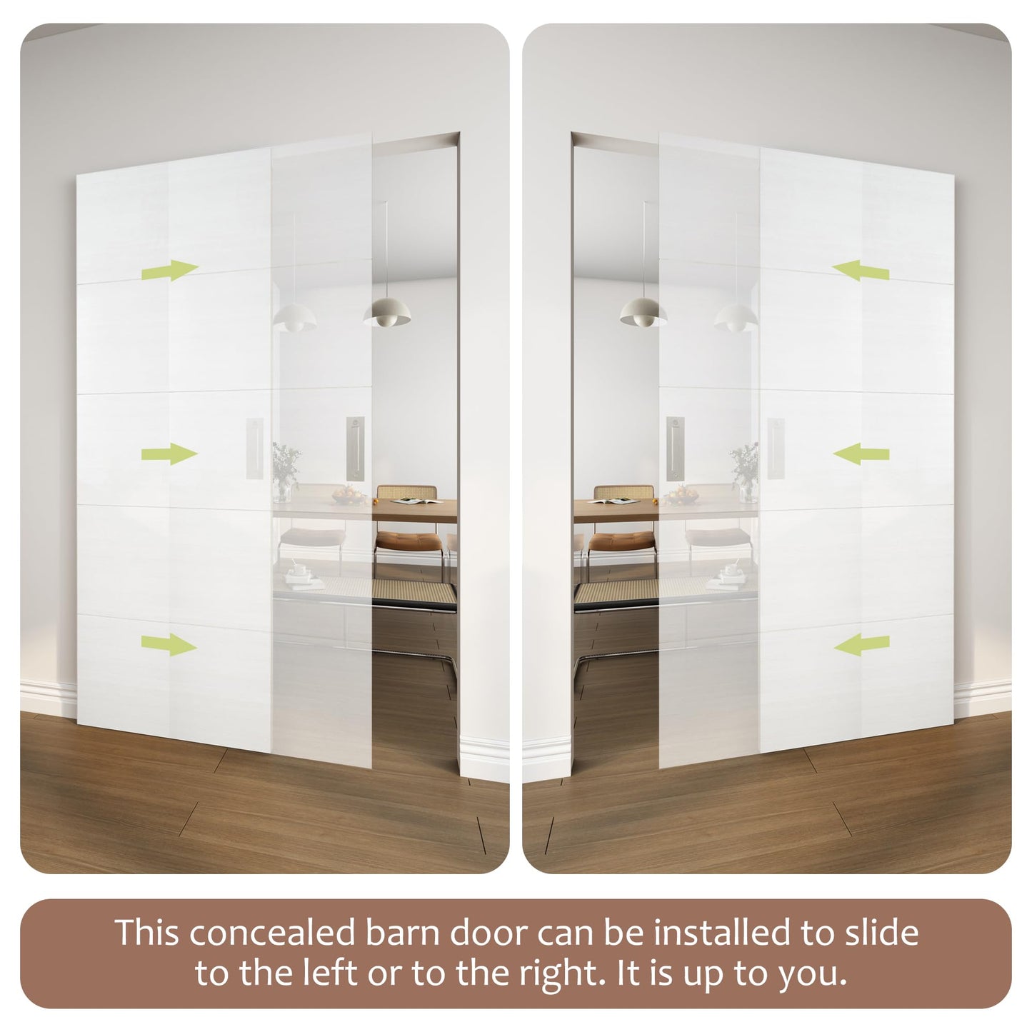 JUBEST 42"x84" Concealed Sliding Barn Door with Horizontal Groove and Soft Close Hardware Kit, White Flush Hidden Door for Opening 38"-40"x80", Waterproof and Smooth Sliding, for Interior Using