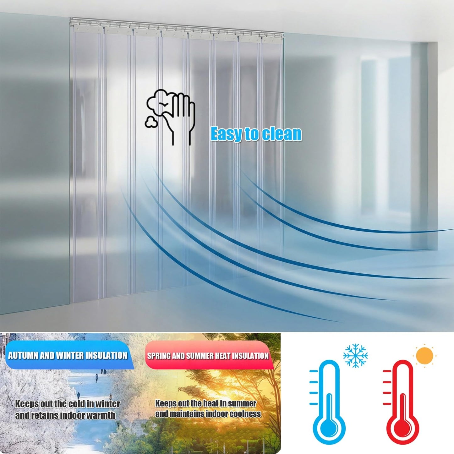 SHINGJING PVC Curtain Door Strip,Transparent PVC Strip Curtain Door Kit,Soft Flexible Vinyl Plastic for Industrial Doorway Freezer Room,Waterproof Windproof(W75xH290cm/W29.53xH114.17in)