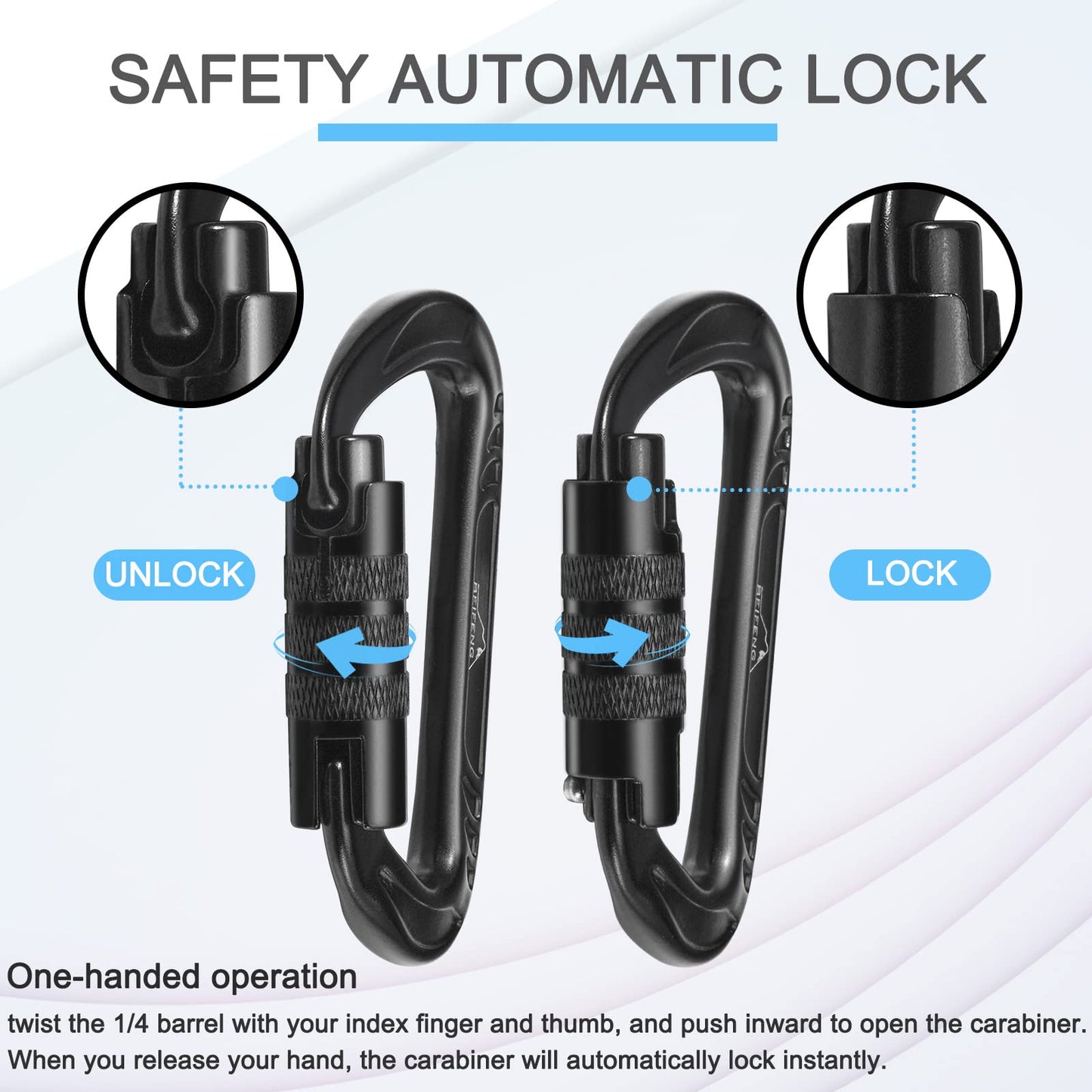 BEIFENG Heavy Duty Lightweight Locking Carabiner Clips D Ring for Camping Hiking Outdoor Gym etc, Carabiner with Lock Small Carabiners for Dog Leash & Harness (Auto Locking Black-4Pcs)