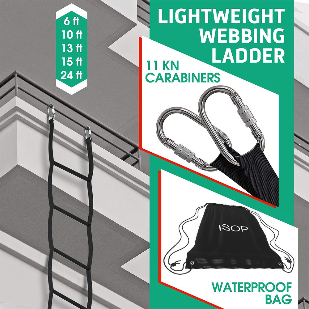 ISOP Fire Escape Ladder 3 Story 24 ft | Rescue Rope Ladder with Spring Hooks | Lightweight, Compact & Portable | Safety Rope Ladders Multi-Functional & Weather Resistant | Emergency Evacuation Tool