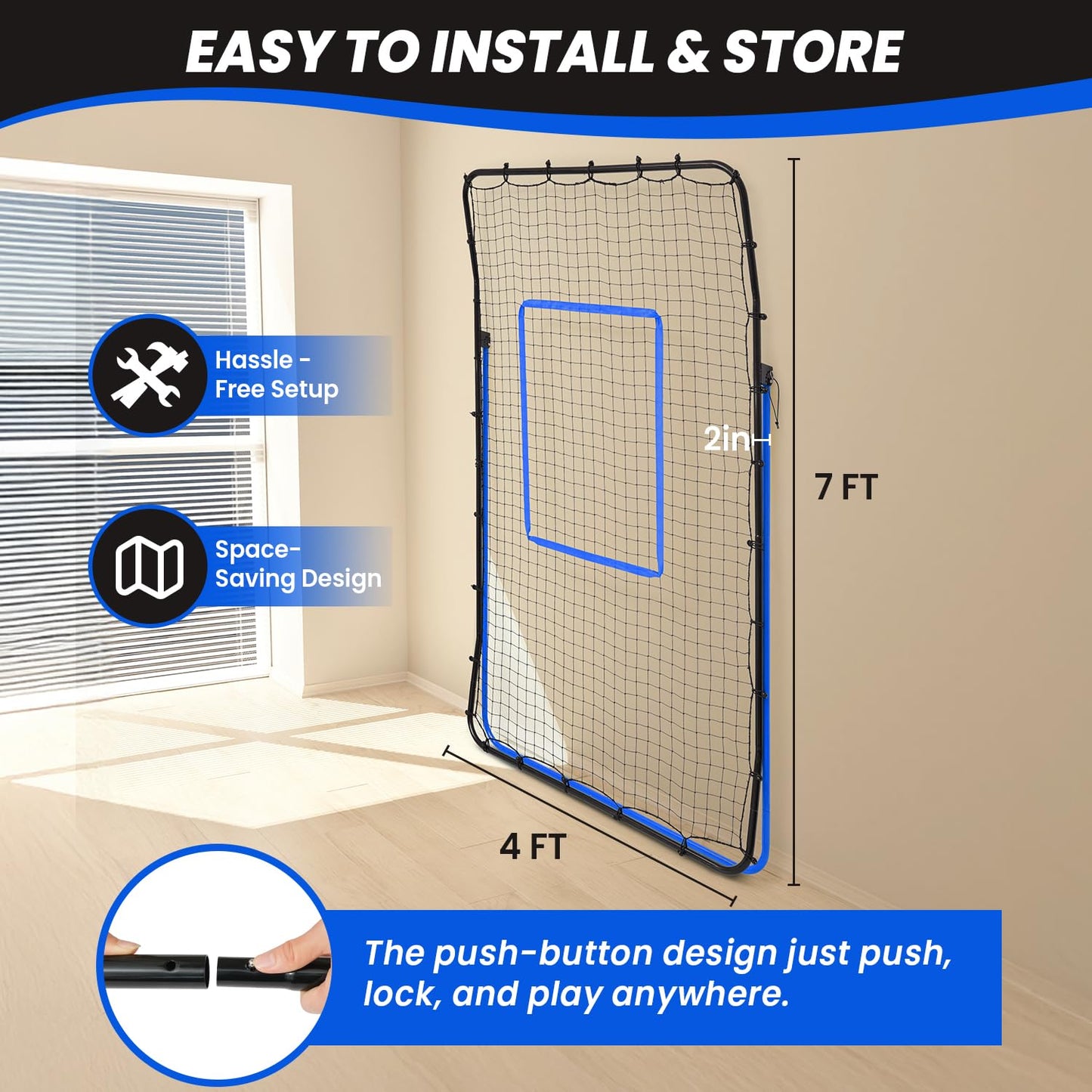 BAGAIL Volleyball Rebounder Net 7x4 Ft, Bounce Back Training Equipment with Unique Curved Frame for Better Catching, 5 Adjustable Angles for Volleying & Spiking, Easy Set Up & Sturdy Base - Blue