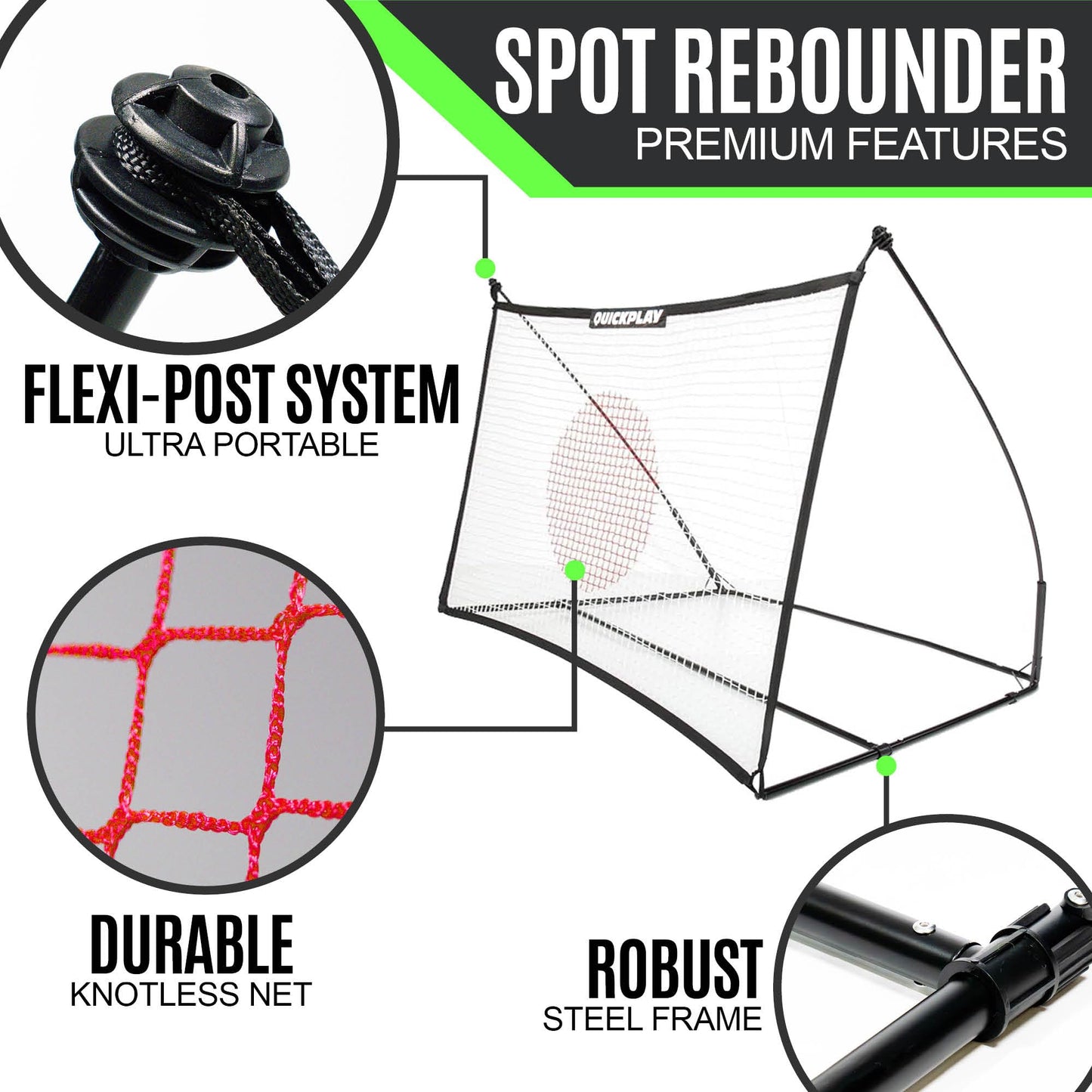 QUICKPLAY Spot Target Soccer Rebounder | Weather-Resistant Rebound Net with Carry Bag | Great for Passing, Receiving, and Trapping Practice | Ideal for Team or Solo Training