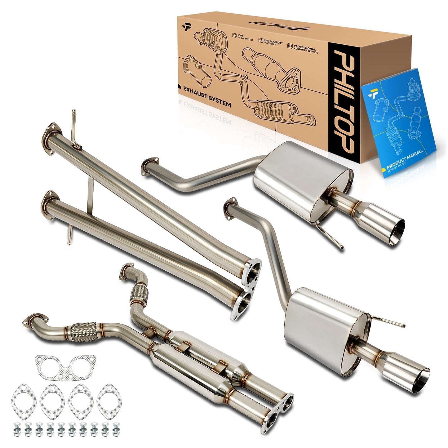 PHILTOP Cat-Back System, Stainless Steel Cat Back Exhaust System Fit for 2009-2013 INFINITI G37 V6 3.7L