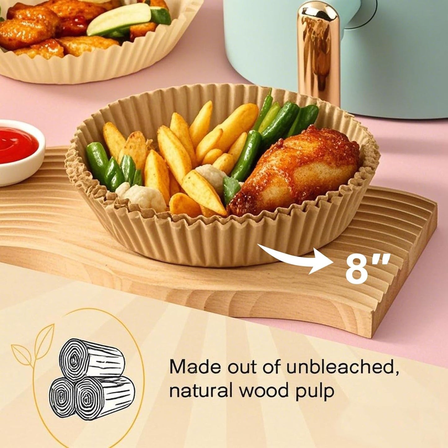 Ninja Foodi Air Fryer Liners - 200 Disposable 8-Inch Round Circle Liners for 4QT & 5QT Models