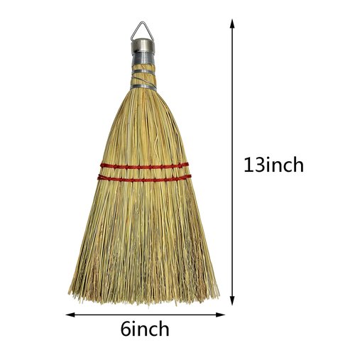 12 Inch Corn Handmade Broom Mini Whisk Made of Natural Corn Broom Straw with a Solid Metal Hang Design for Outdoor Car Porch Debris Dust Dirt Driveways Sidewalks Halloween