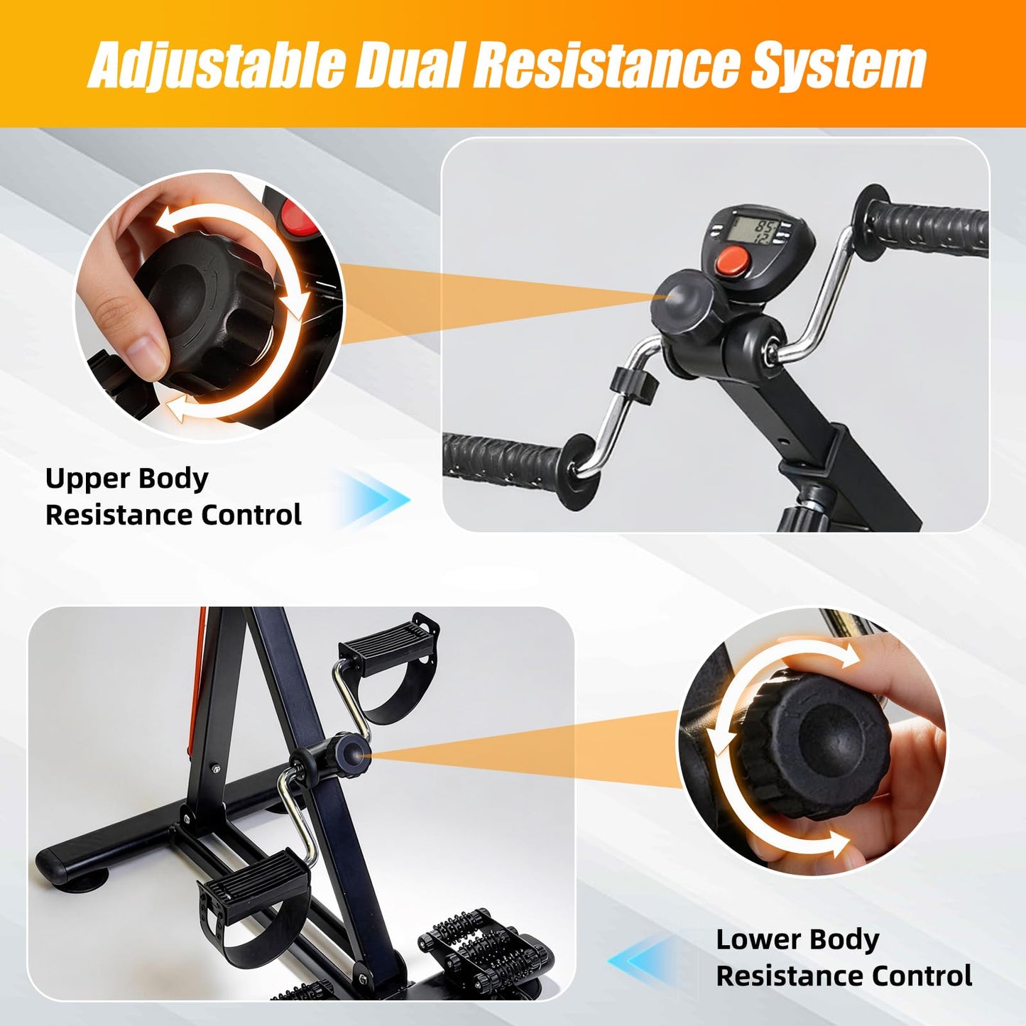 Pedal Exerciser for Seniors, Heavy Duty Arm and Leg Exercise Bike for Physical Therapy, Seated Rehabilitation Equipment with Massage Rollers & Adjustable Resistance for Stroke Recovery (Black)