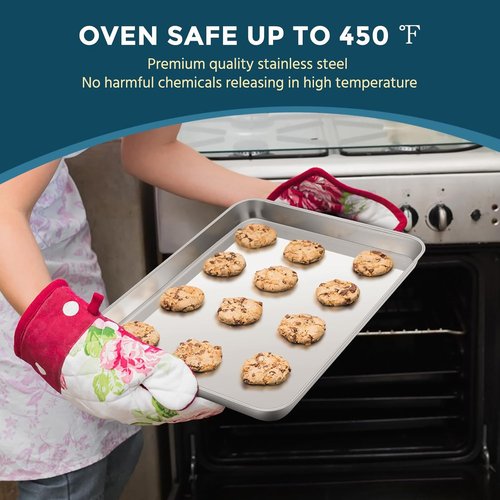 E-far Stainless Steel Baking Sheet Set - 3 Sizes (12.4”/10.5”/9.4”) | Non-Toxic, Dishwasher Safe Cookie Trays