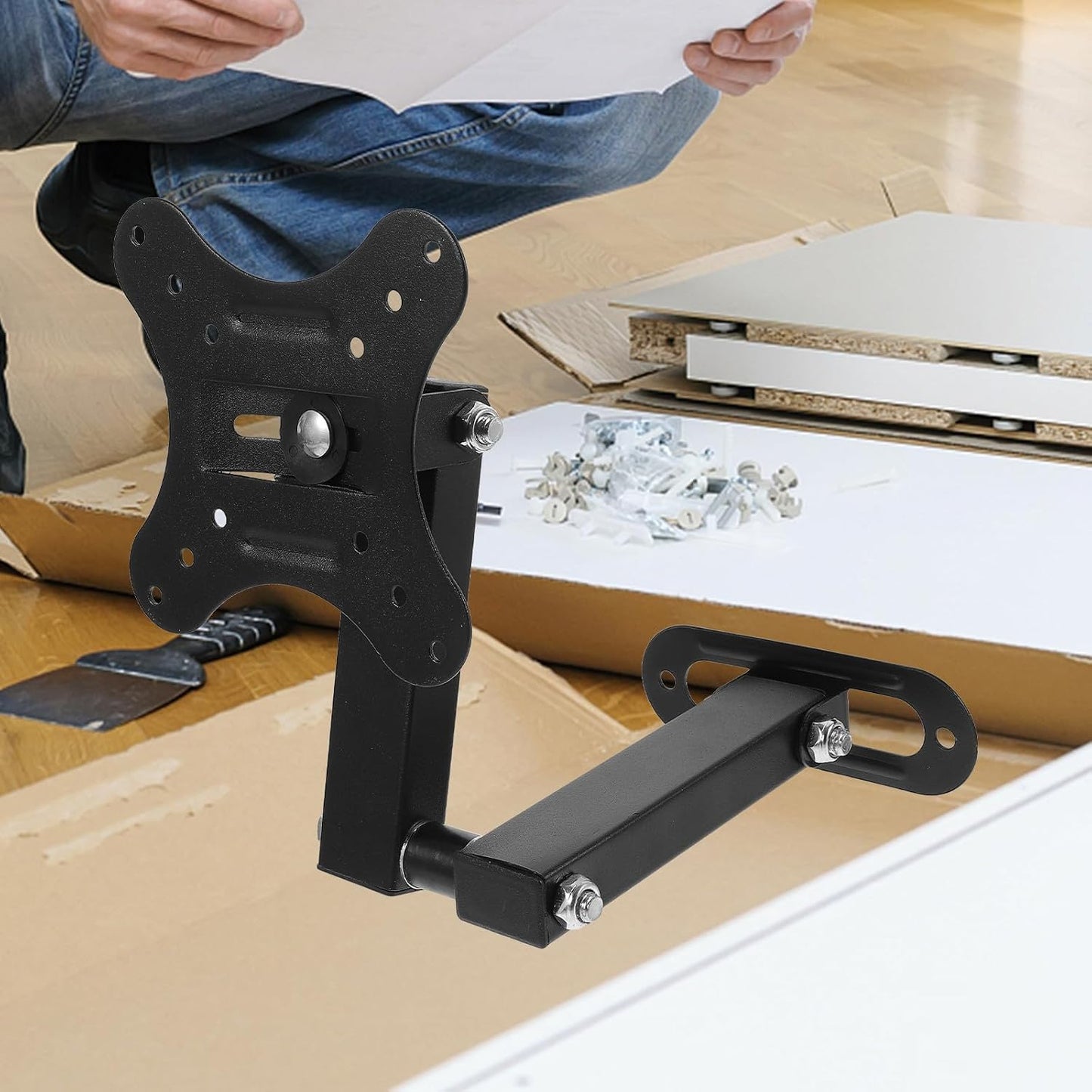 SHINEOFI Adjustable Wall Mount Tv Bracket for Monitors Retractable Screen Holder with Sturdy Construction Space-Saving