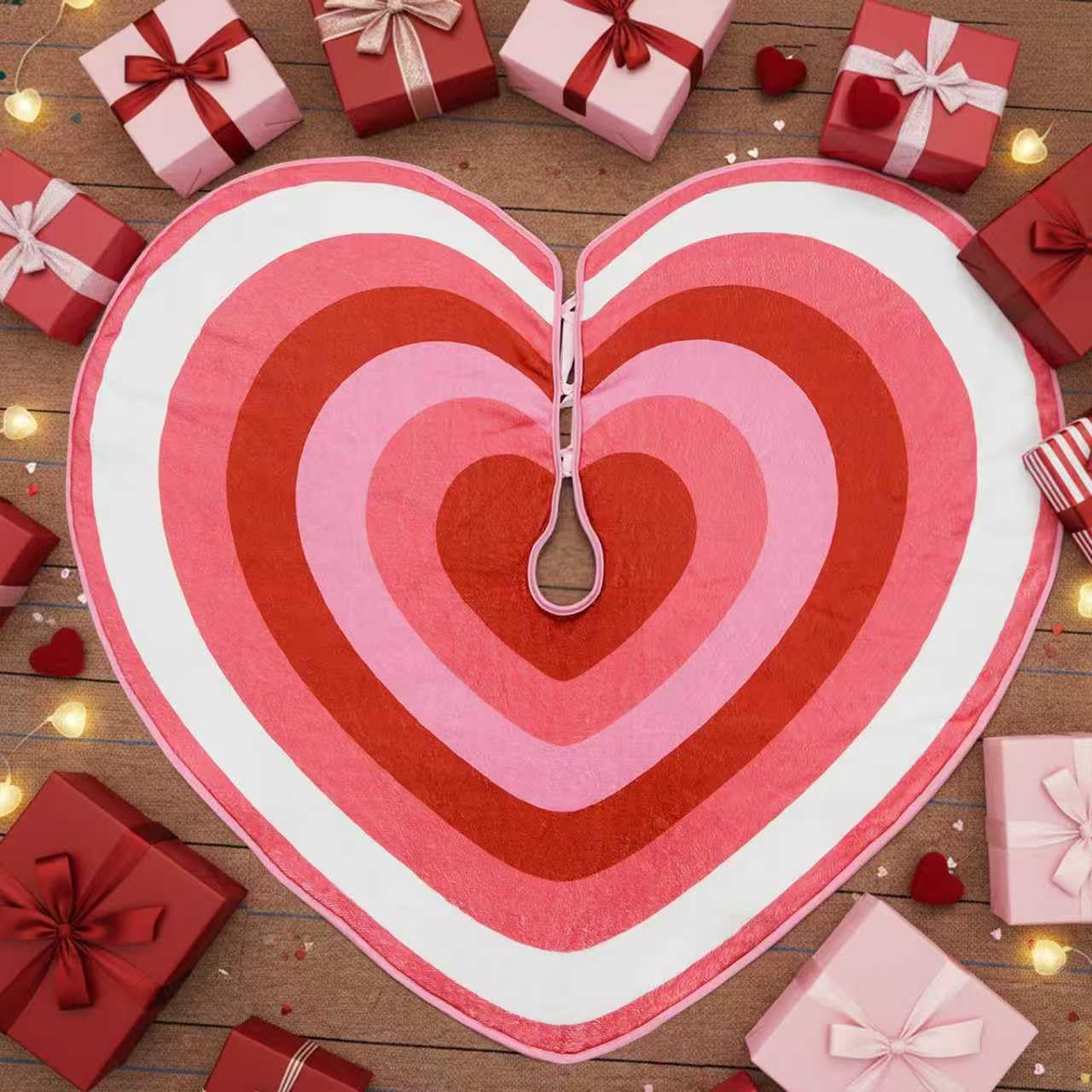 QIONG MENG Valentines Heart Tree Skirt Valentine‘s Day Tree Mat Decorations Valentine's Day 48 Inch Pink Decor for Home