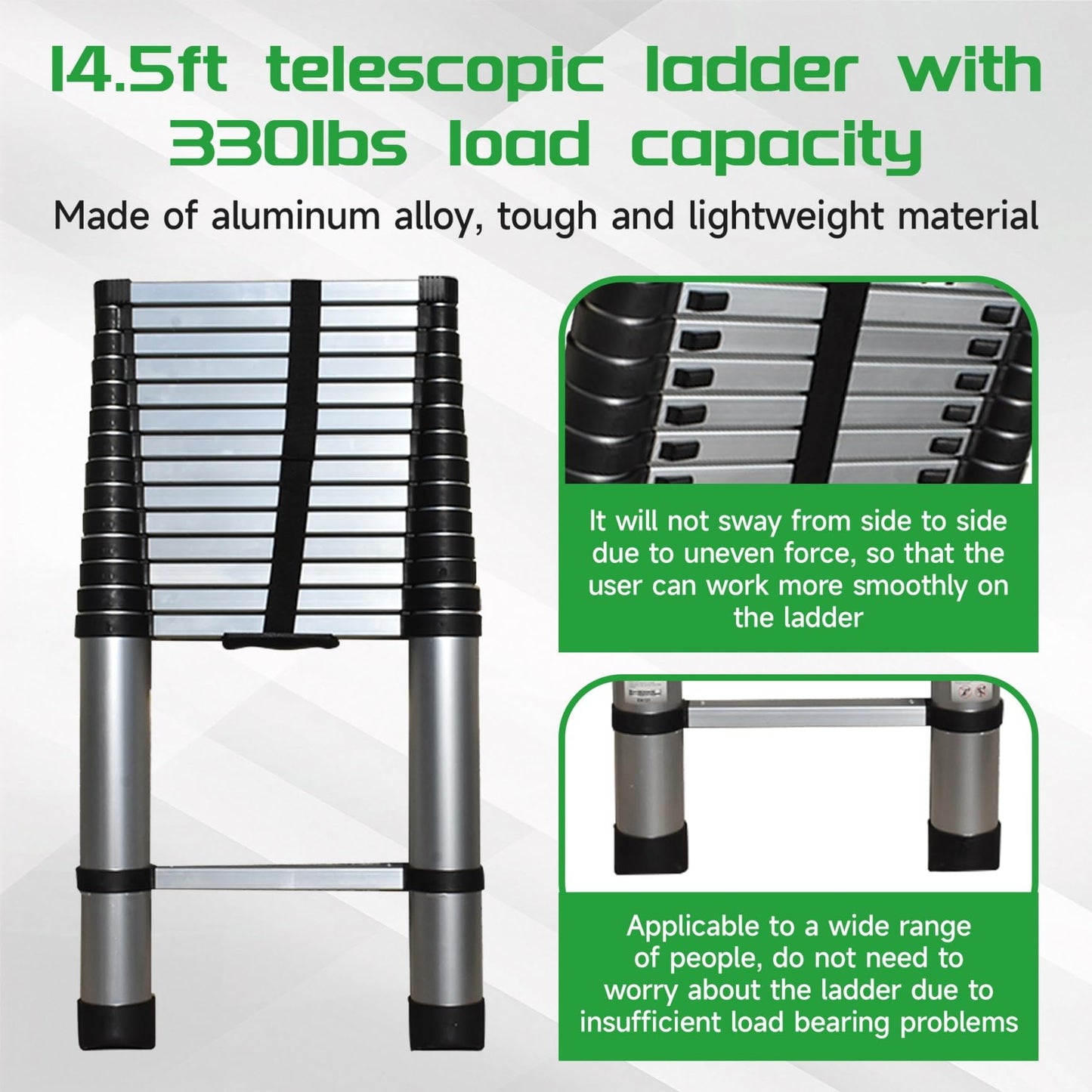 YSMN 14.5 FT Telescoping Ladders Heavy Duty Aluminum Collapsible Ladder Load Bearing 330 LBS Extension Ladders Applicable to Household Use Outdoor Work