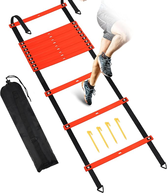 Fixed Rung Agility Ladder - 20ft 12 Rungs No Tangle Speed and Agility Training Equipment for Soccer Footwork Training with Carrying Bag/Ground Stakes for Adults Youth Kids