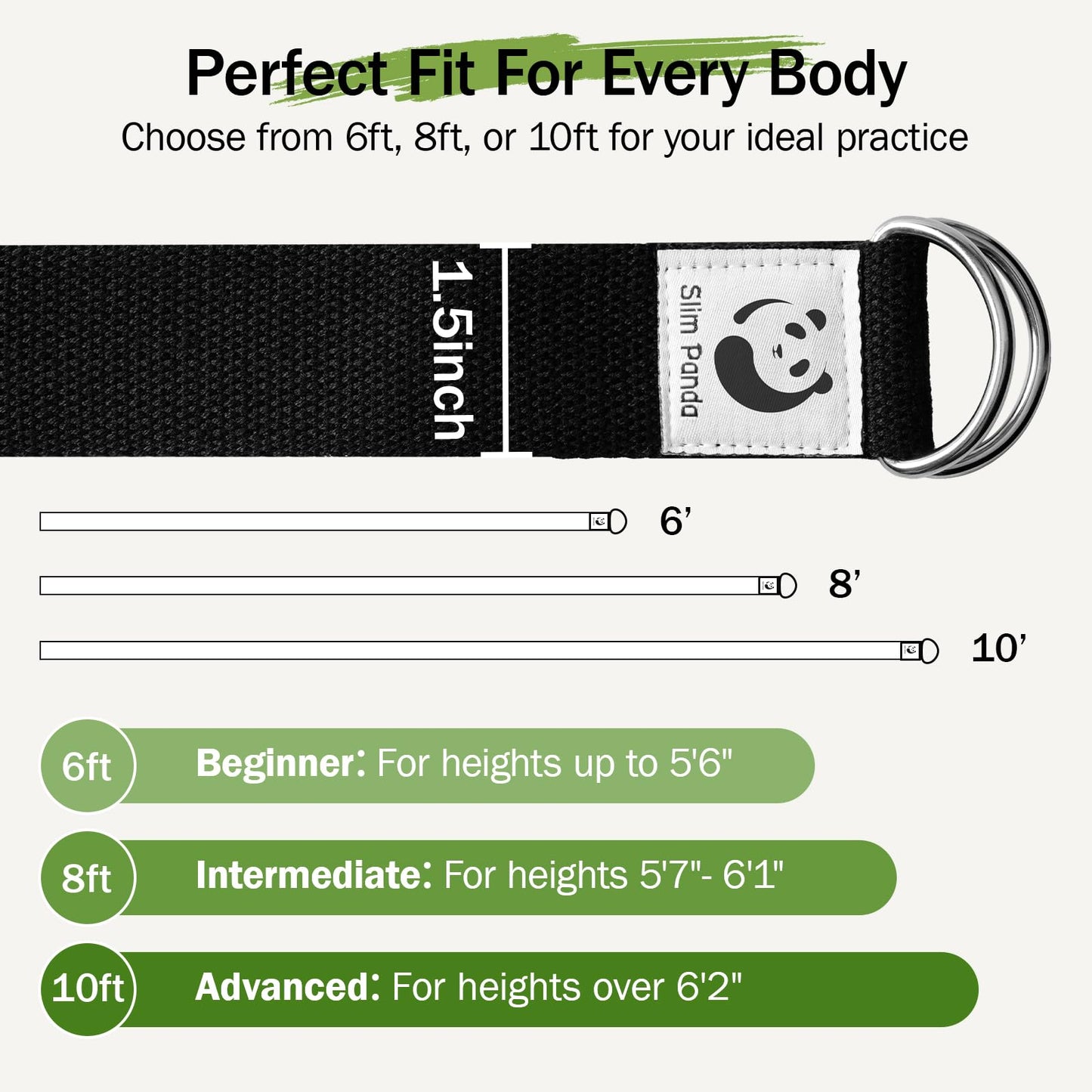 Slim Panda Yoga Strap for Stretching,Cotton Yoga Strap with Adjustable D-Ring Buckle,Non-Elastic Yoga Belt for Pilates,Gym Workouts,Physical Therapy,Improve Flexibility