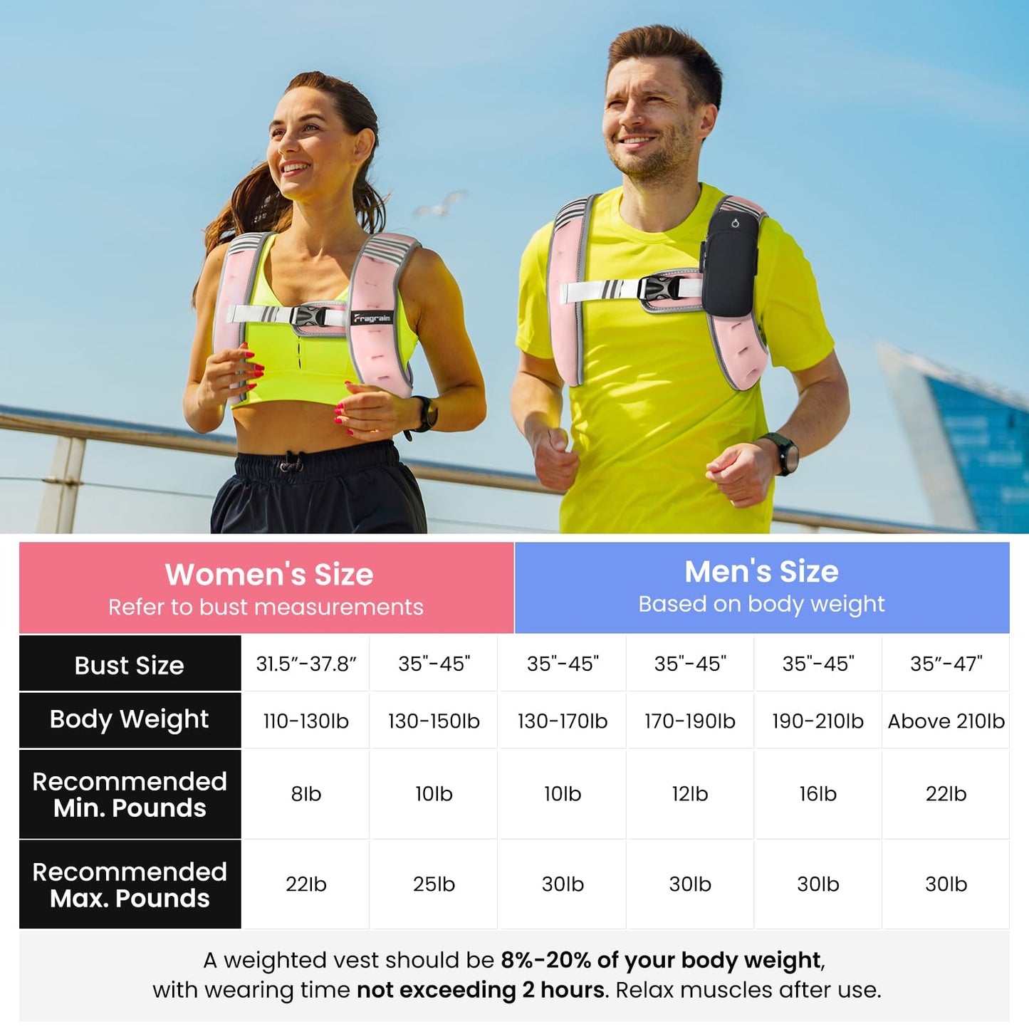 Fragraim Weighted Vest for Women Men - 10lb Weight Vest with Reflective Stripe, Detachable Phone Pouch, Ideal for Walking, Strength Training, Running, Workout, Cardio and Weight Loss - Pink