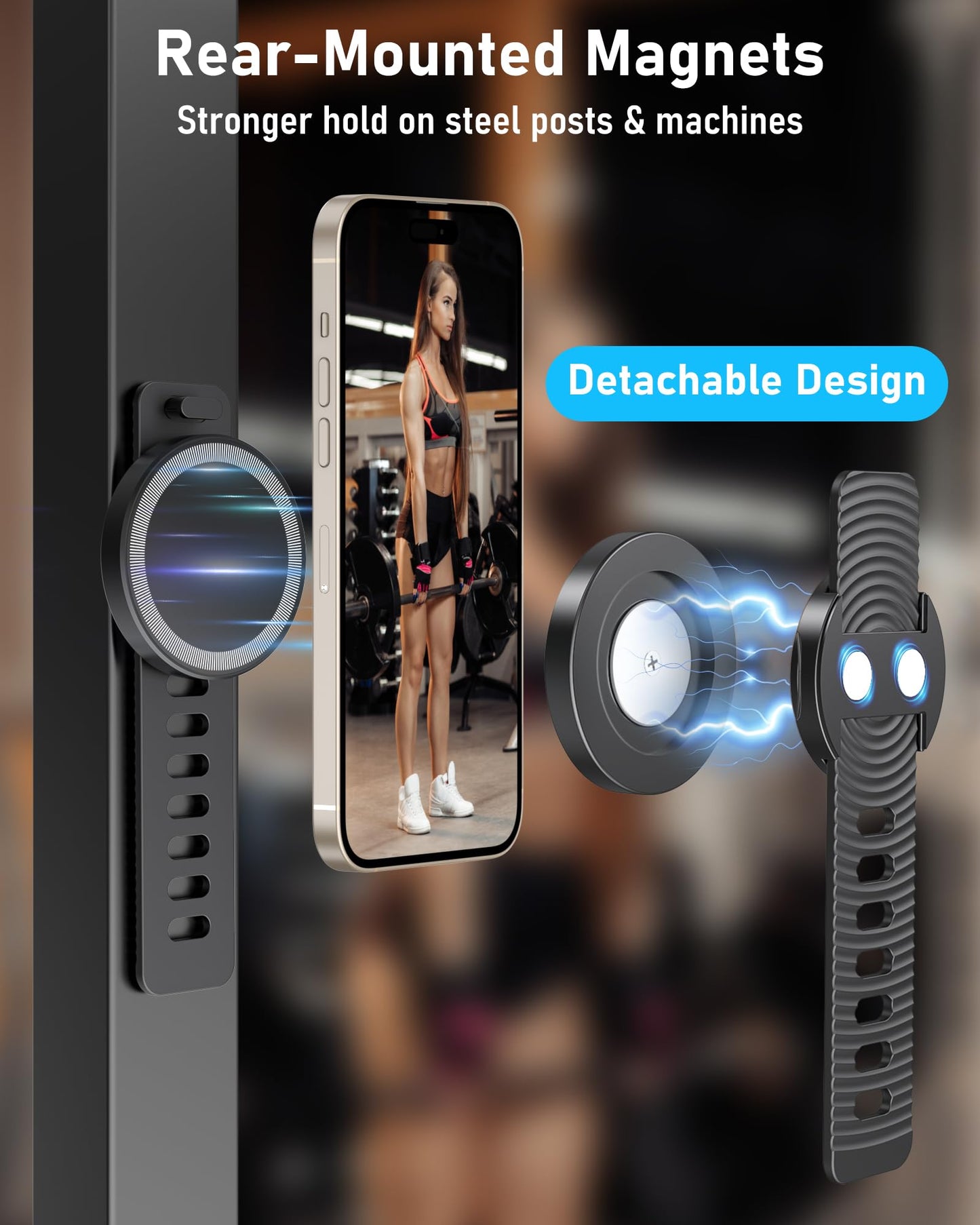 NINEFATICS Stroller Phone Holder, Compatible with MagSafe, Magnetic Handlebar Mount, 17x N52 Strong Magnets, Fits Treadmills, Peloton, Shopping & Golf Carts, Adjustable Strap, iPhone 12–17 & Android