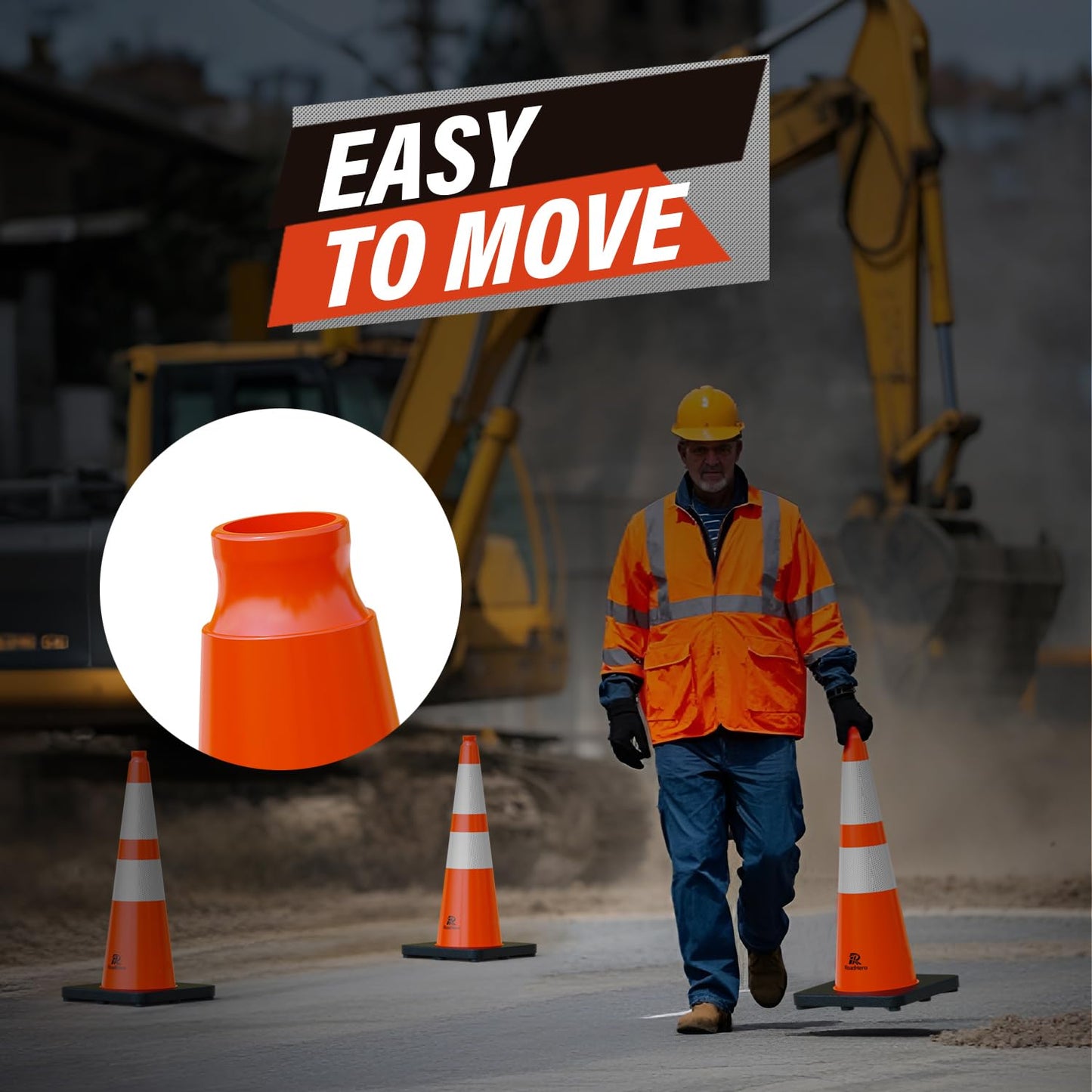 RoadHero 8 Pack 28 Inch 5.5 Lb Traffic Cones with Heavy Black Base, Orange Safety Cone with Reflective Collar for Parking Lot, Construction Work, Road Safety