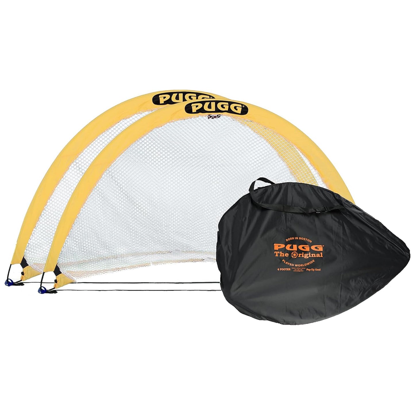 PUGG 6 Foot Pop Up Soccer Goal, Portable Training Football Knitted Poly Net Equipment, The Original Pickup Game Goal, Includes Two Goals & Bag