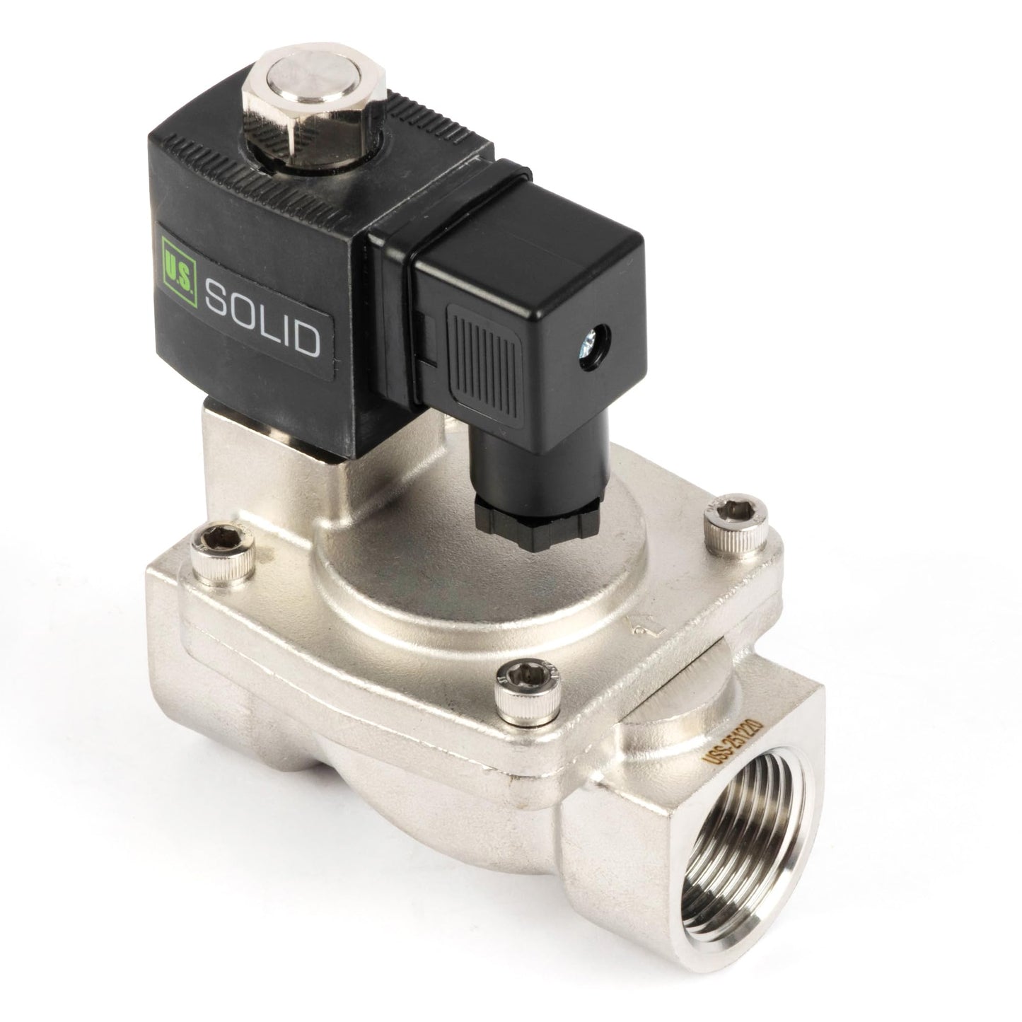 U.S. Solid Stainless Steel Solenoid Valve 1" - 110V 120V AC, Normally Open, 4.4-232 PSI, Pilot-Operated, Viton Seal
