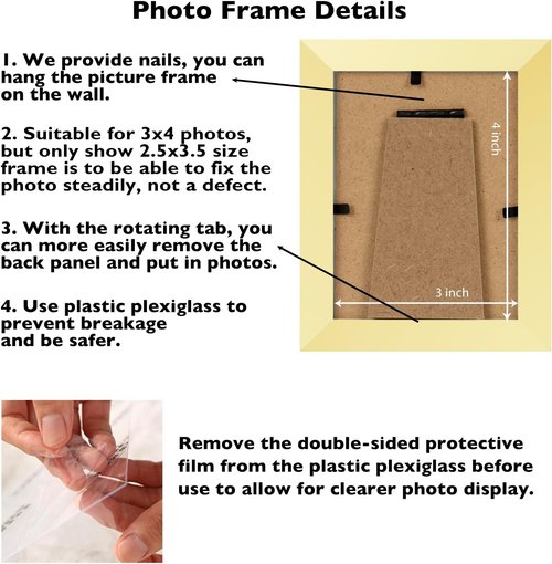 JCJMY Gold 3x4 Picture Frame - Wall Hanging or Tabletop Display with Shatter-Resistant Plexiglass