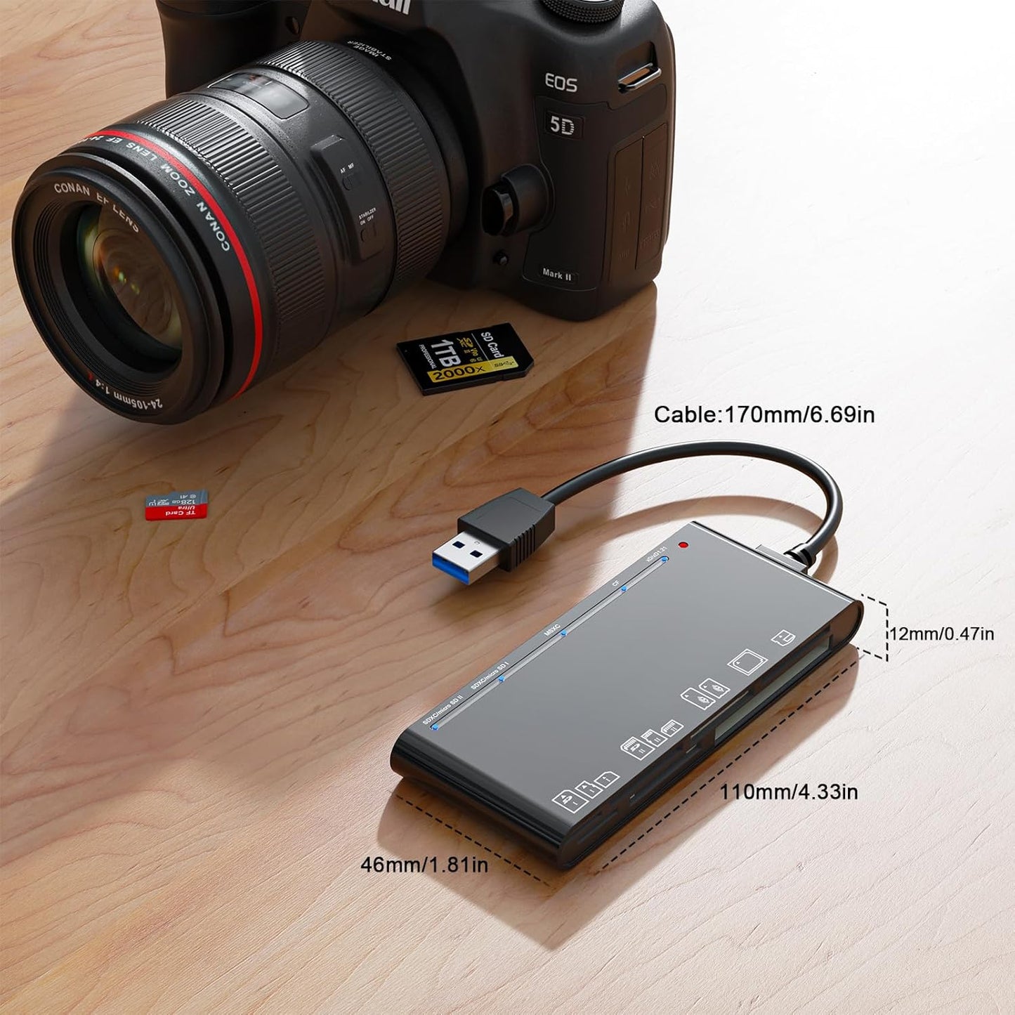 Rocketek 3.0, 7-in-1 xD-Picture Card Reader USB Multi-Card Reader for xD/CF/MS/SD/TF, Memory Card Reader/Adapter
