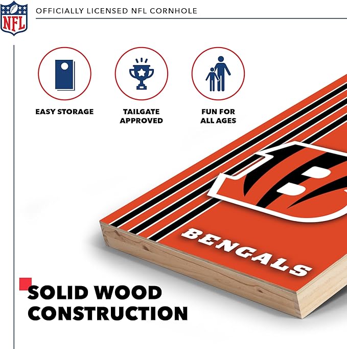 NFL 2' x 3' Solid Wood Cornhole Set with Direct Print HD Team Graphics – Great Gift for Any Football Fan! Bean Bag Toss Family Outdoor Games