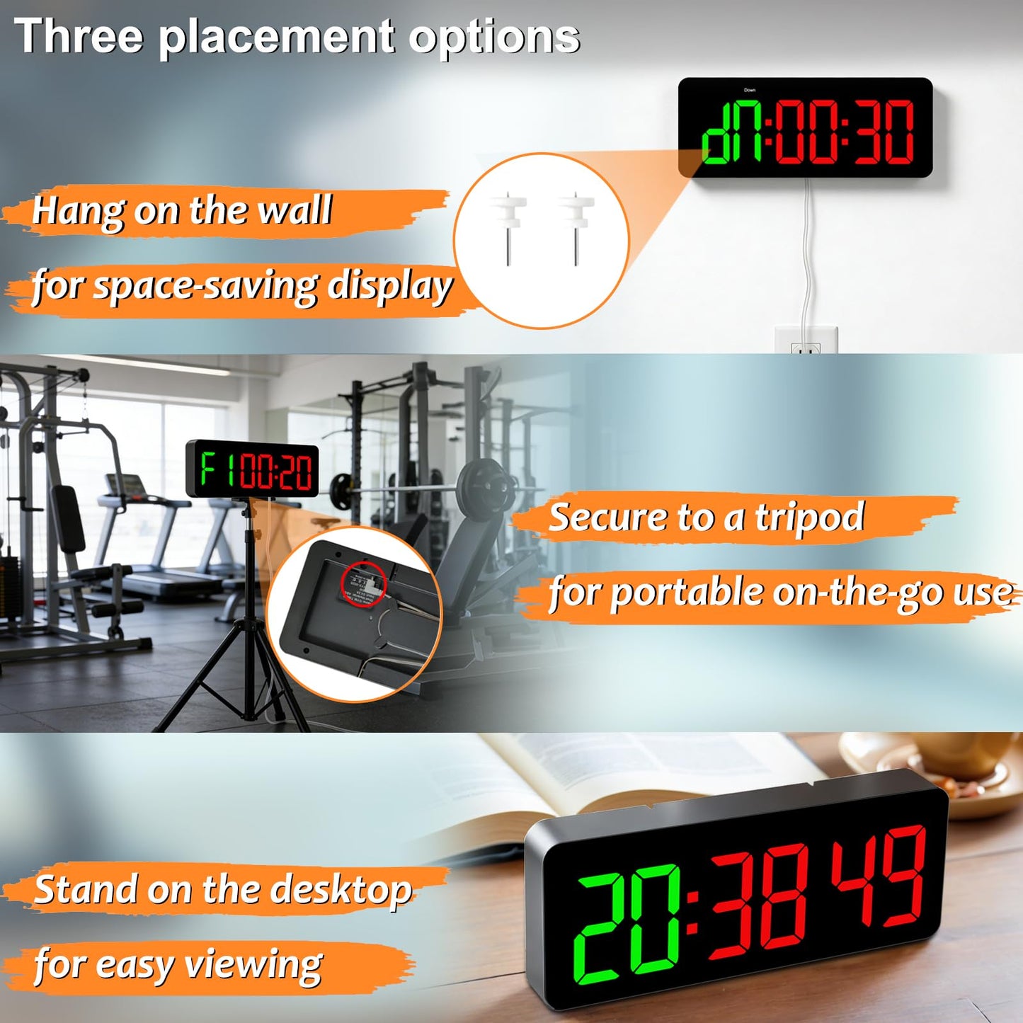 QINYUNE Gym Clock Timer for Tabata/FGB/EMOM,Interval Workout with Large LED Display,Digital Wall Clock with Seconds | Fitness Timer with Remote Control for Classroom Home Garage Office