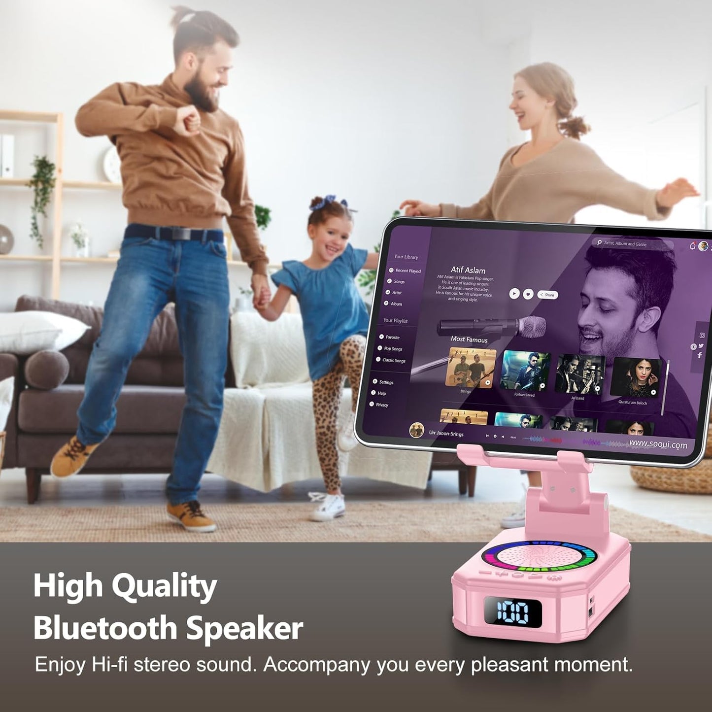 buwy 8 Cell Phone Stand with Wireless Bluetooth Speaker and RGB Ambient Light, Anti-Slip Base HD Surround Sound