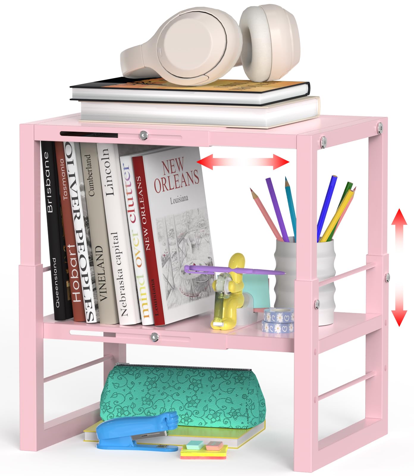 LIDTOP Locker Organizer Shelf Pink, Adjustable Width and Height, Stackable Metal Locker Storage Organization, Ideal Locker Fits Standard Size School, Office, and Gym Lockers
