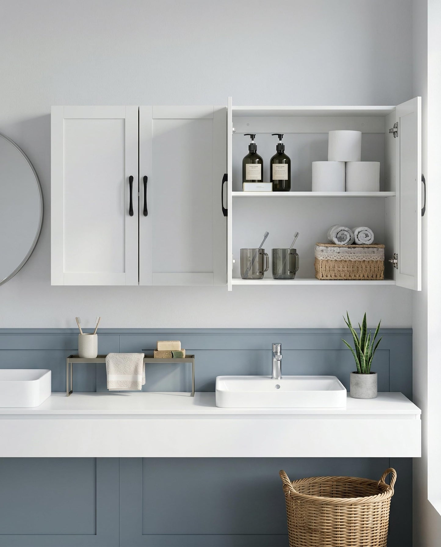 Cozivellia Wall Cabinet with Adjustable Shelves, Laundry Room Cabinet with 4 Doors, Kitchen Storage Cupboard Cabinet, Wall Mount Medicine Cabinet for Bathroom, Living Room, White