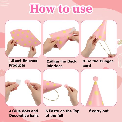 6Pcs Birthday Hats for Dog/Cat, Cute Dog Party Hats with Pom Poms Mini Party Hat Adjustable Mini Cat Birthday Party Hat for Kittens Rabbits Small Animals