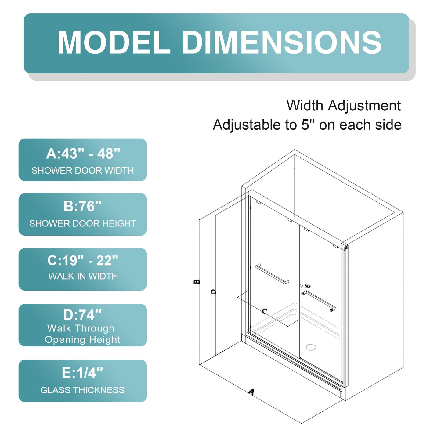 KPUY Frosted Glass Shower Door, 43-48" W x 76" H Semi-Frameless Double Sliding Shower Door, 1/4" (6mm) Tempered Glass with Explosion-Proof Film & Nano Coating, Matte Black
