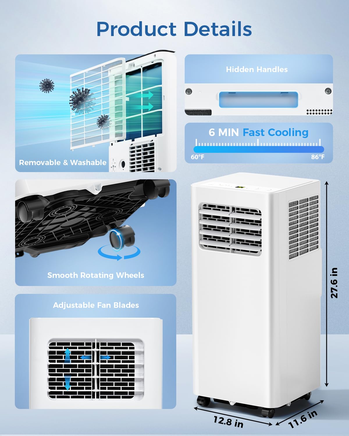 Feelfunn 14,000 BTU Portable Air Conditioners - 3-in-1 Portable AC Unit Cools Up to 750 Sq.Ft., with App/Wifi/Remote Control, Dehumidifier & Fan Modes, Window Mounting Kit, Ideal for Bedroom, Dorms