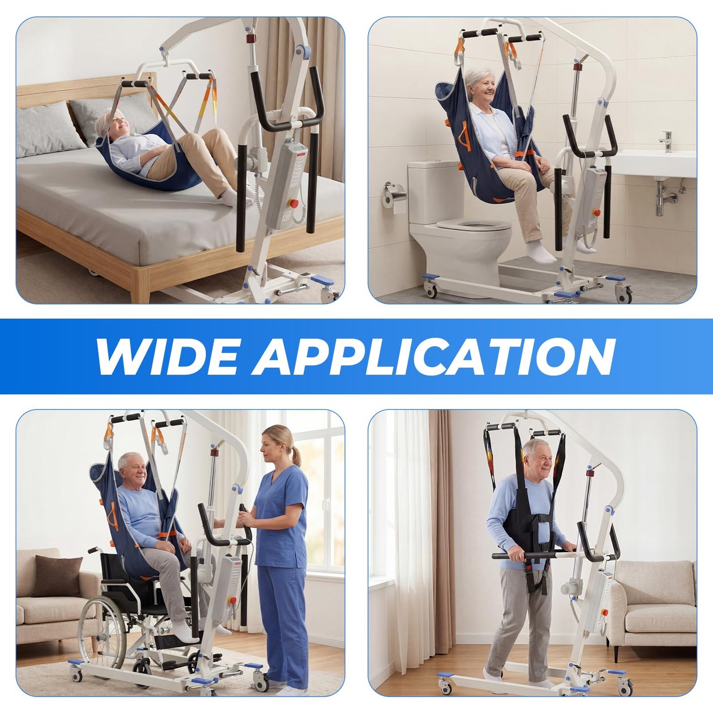 Carearise 3IN1 Electric Patient Lift - Body Transfer & Assisted Walking Mode, Battery Powered Stand Up Lift with 2 Slings, Multi Functional Mobility Aid for Elderly Disabled Home Rehabilitation