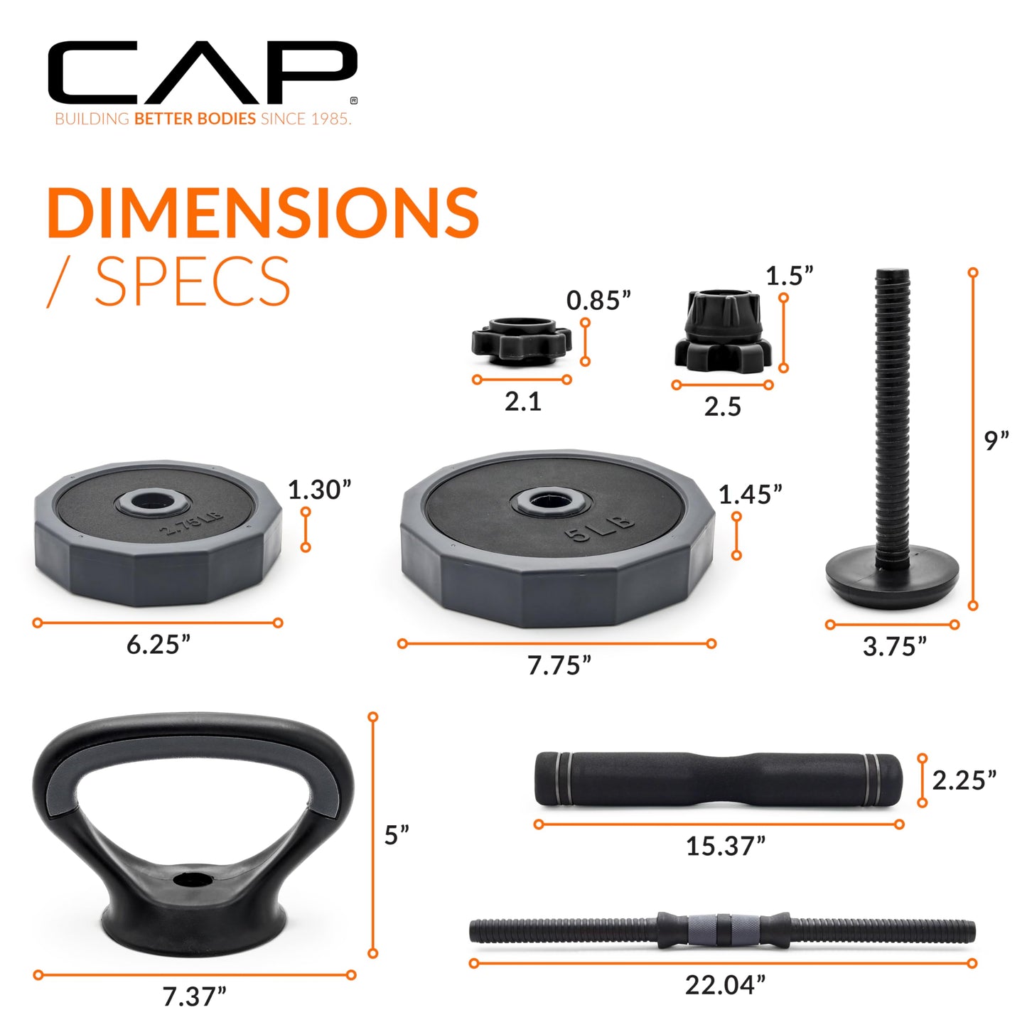 CAP Barbell 45 lb Multi-Use Adjustable Weight Set - Versatile Dumbbell, Barbell & Kettlebell for Full-Body Workouts